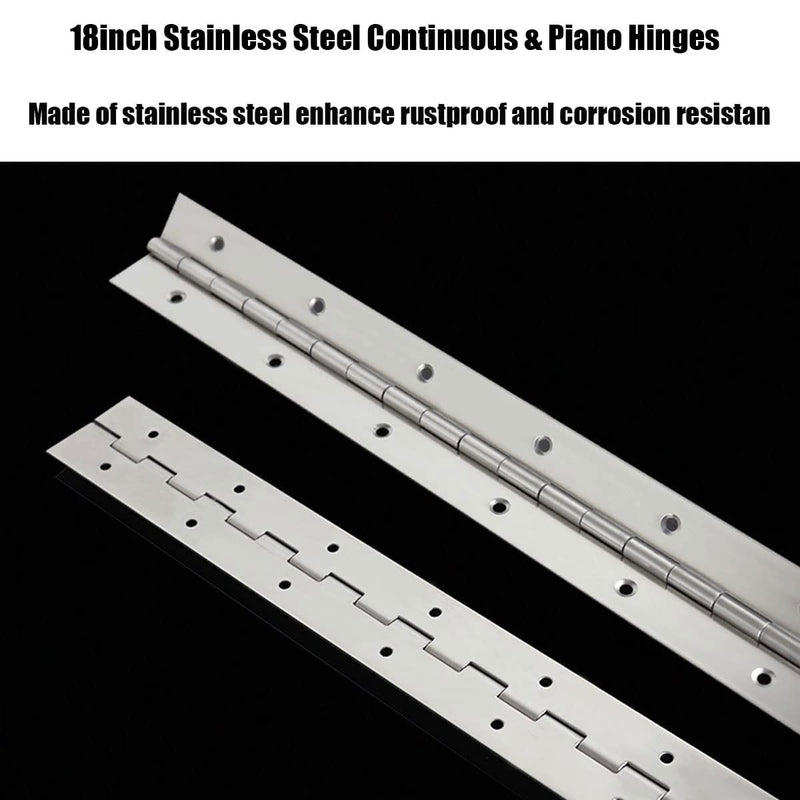 4PCS 18Inch Continuous & Piano Hinges, Heavy Duty Stainless Steel Piano Hinge, Smooth Polished Folding Continuous Hinge, 0.04inch Leaf Thickness, 1.2inch Open Width Silver