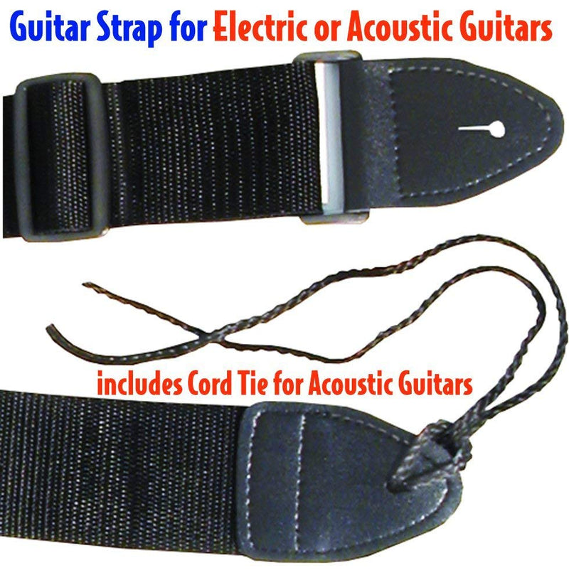 Performance Plus GS2-BK 2" Black Kid's Nylon Guitar Strap Fits Children to Adult--for Electric and Acoustic with String Ties
