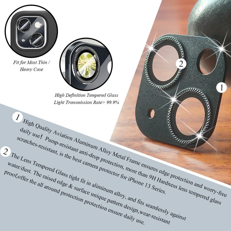 [AUSTRALIA] - JOLOJO 2 Pack Camera Lens Protector Compatible for iPhone 13/13 Mini, Aluminum Alloy Metal Cover & 9H Tempered Lens Glass Shock/Water-Proof,Shatter/Scratch-Resistant,Case Friendly - Black 