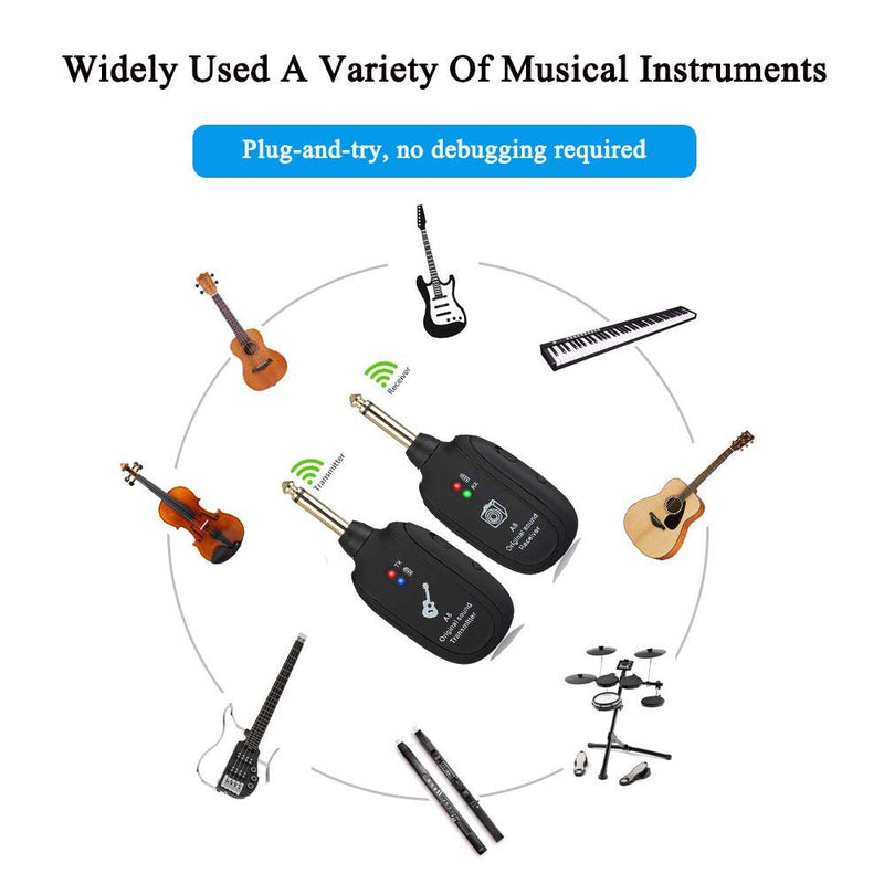 Wireless Guitar System, 20Hz-20kHz Wireless Guitar Transmitter Receiver, Built-in Rechargeable Lithium Battery，Used For Electric Guitar Bass Violin Black