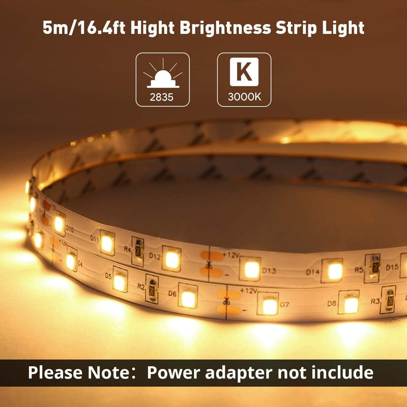 [AUSTRALIA] - LE 12V LED Strip Light, Flexible, SMD 2835, 16.4ft Tape Light for Home, Kitchen, Party, Christmas and More, Non-Waterproof, Warm White(Not Include Power Adapter) 