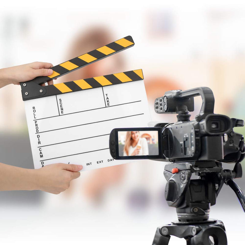 Acrylic Film Clapboard, 30x25cm/11.81x9.84" Movie Props Clap Board Dry Erase Director's Cut Action Scene Clapper Board Clap Photography Tool(Yellow) Yellow