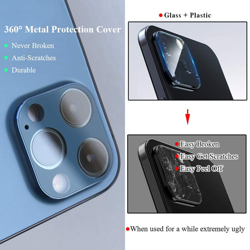 JOLOJO Metal Camera Lens Protector Full Coverage Compatible with iPhone 12 Pro max(6.7") Tempered Glass Screen Protector Shock-Proof,Shatter-Resistant,Case Friendly,Ultra Clear - Pacific Blue
