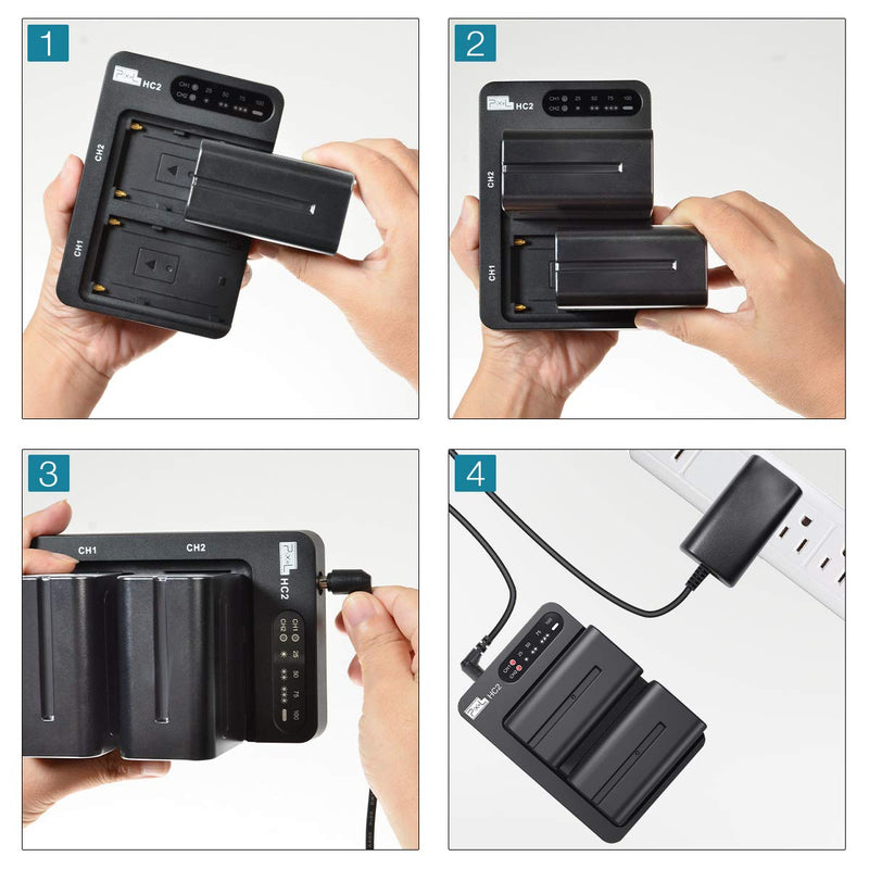 NP-F970 Battery and Charger, Pixel 2 Pack 8400mAh NP F970 Battery with 30W Dual Channel Charger for Sony NP F750, F550, F570 and Sony TR917, CCD-SC55, Fit for Pixel 60C Ring Light and K80 Video Light