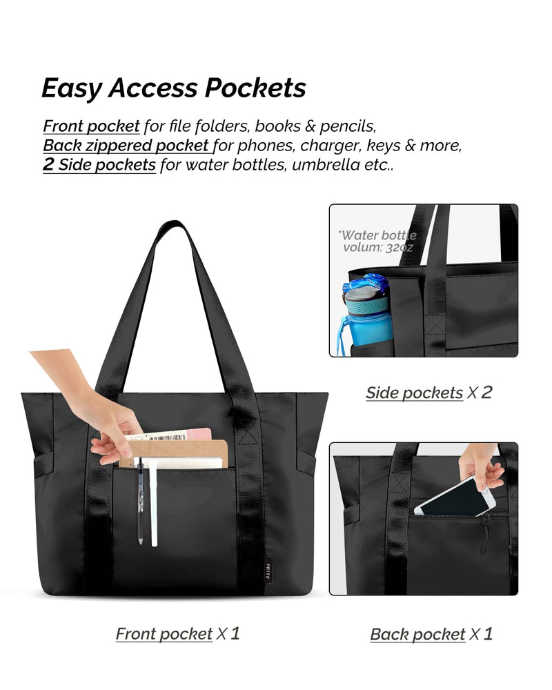 Prite Tote Bag for Women Weekender Bag with Laptop Compartment for Work Nurse School Travel Gym Black