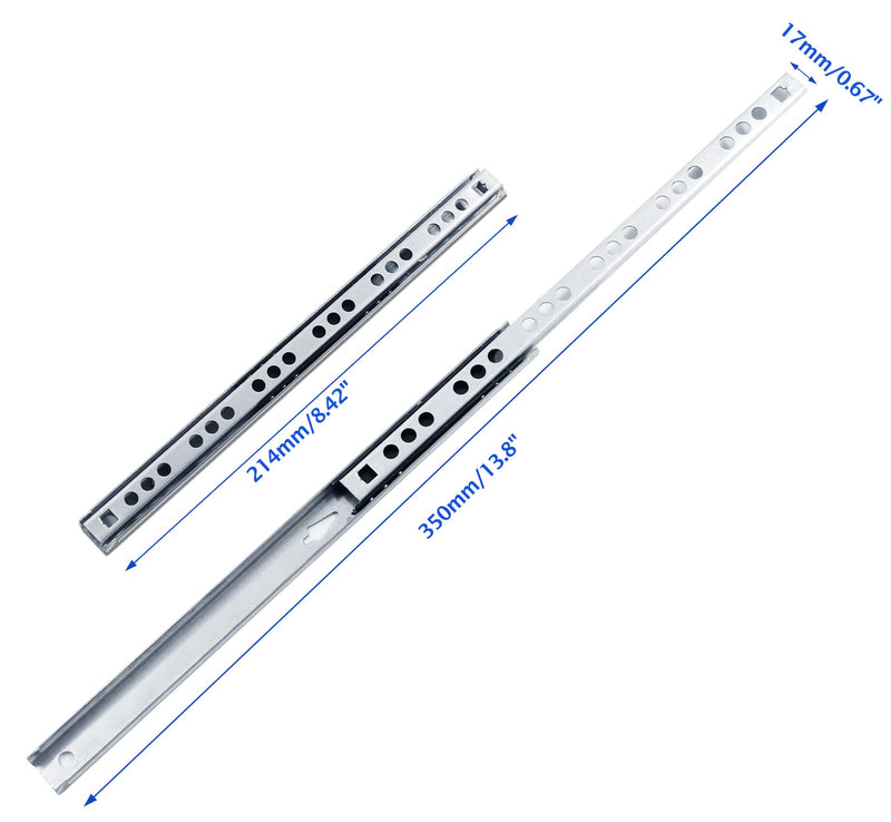 Uenhoy 1 Pair Drawer Slides 8.42" Full Extension Slide Track Rail Ball Bearing Two Way Drawer Slides (17mm x 214mm) 8.42"-1pair
