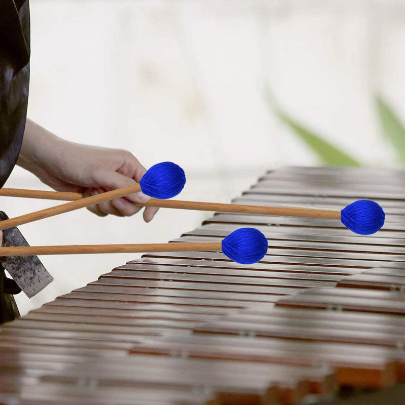 Yolyoo Medium Hard Yarn Head Keyboard Marimba Mallets with Maple Handles,Pack of 2 Blue (Blue)