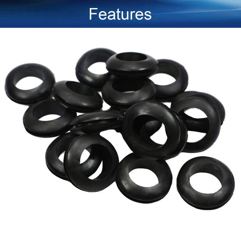 Bettomshin 100Pcs Rubber Grommet 18mm Inner Dia Oil Resistant Armature Rubber Grommets for Wiring Cable Black