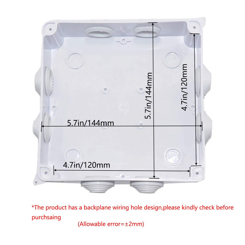 Zulkit Junction Box ABS Plastic Dustproof Waterproof IP65 Universal Electrical Boxes Project Enclosure White 5.9 x 5.9 x 2.8 inch (150 x 150 x 70mm) 5.9" x 5.9" x 2.8" With Holes