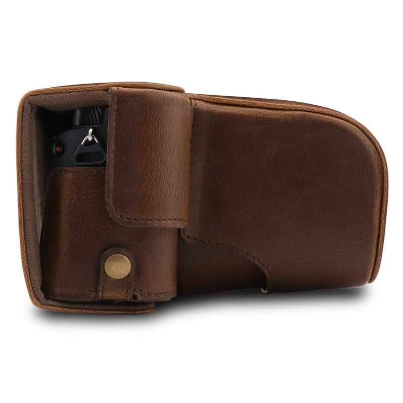 MegaGear Ever Ready Leather Camera Case Compatible with Sony Alpha A6100, A6400 (18-135mm) Brown