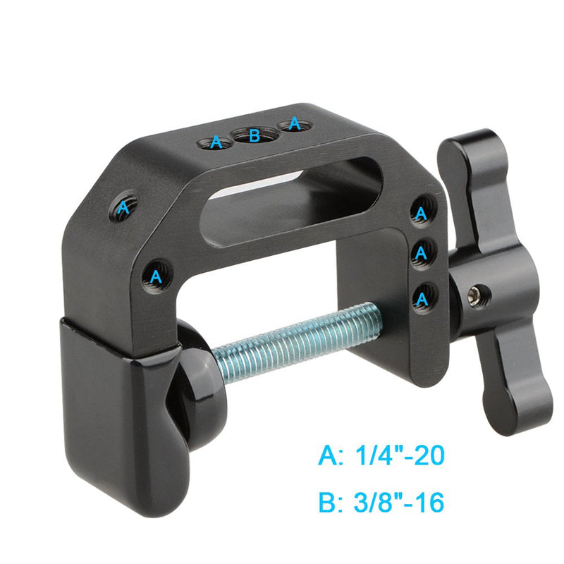 CAMVATE C-Clamp with 1/4 and 3/8 Thread Hole for Camera Monitor(Black T-Handle) - 1688