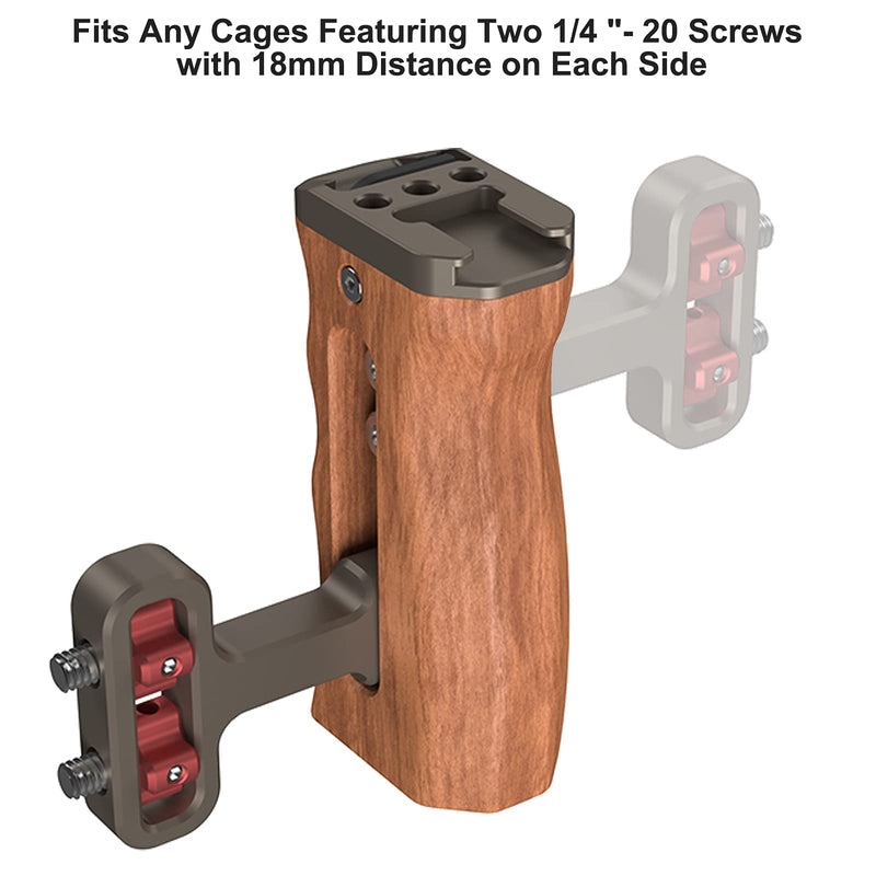 Poyinco Wooden Mini Handle Side Handgrip with 1/4"-20 Screws for Digital Camera DSLR Camera Cage with Cold Shoe Mount Built-in Wrench can Up and Down Adjustable - Bronze Side Handgrip-Bronze
