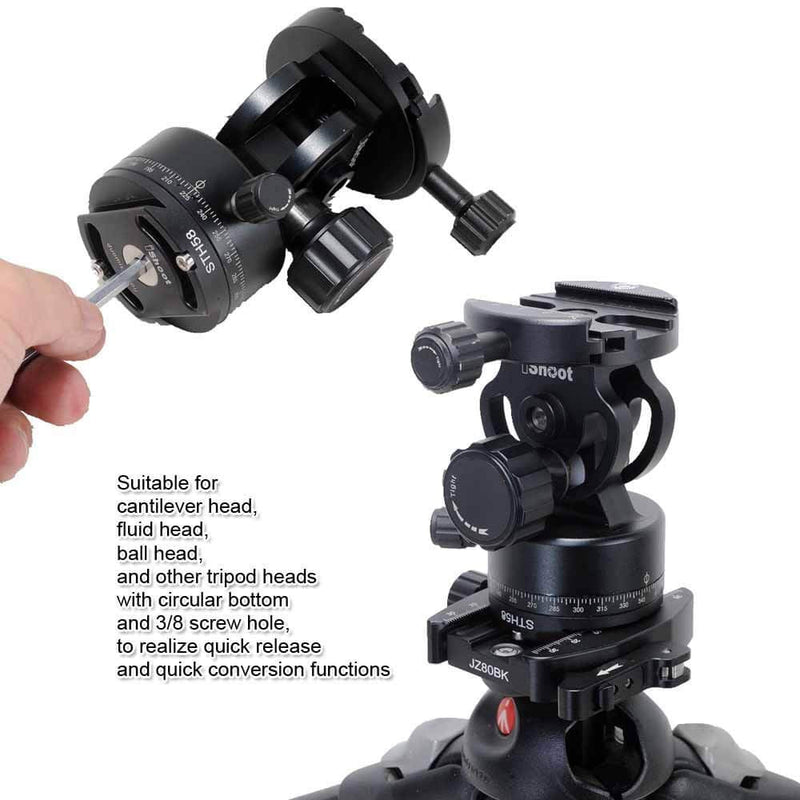 iShoot Metal Quick Release Adapter Tripod Head Mount Converter for Cantilever Head, Fluid Head, Ball Head, Tripod Head with Circular Bottom & 3/8" Screw Hole, Bottom is Arca Type Quick Release Plate