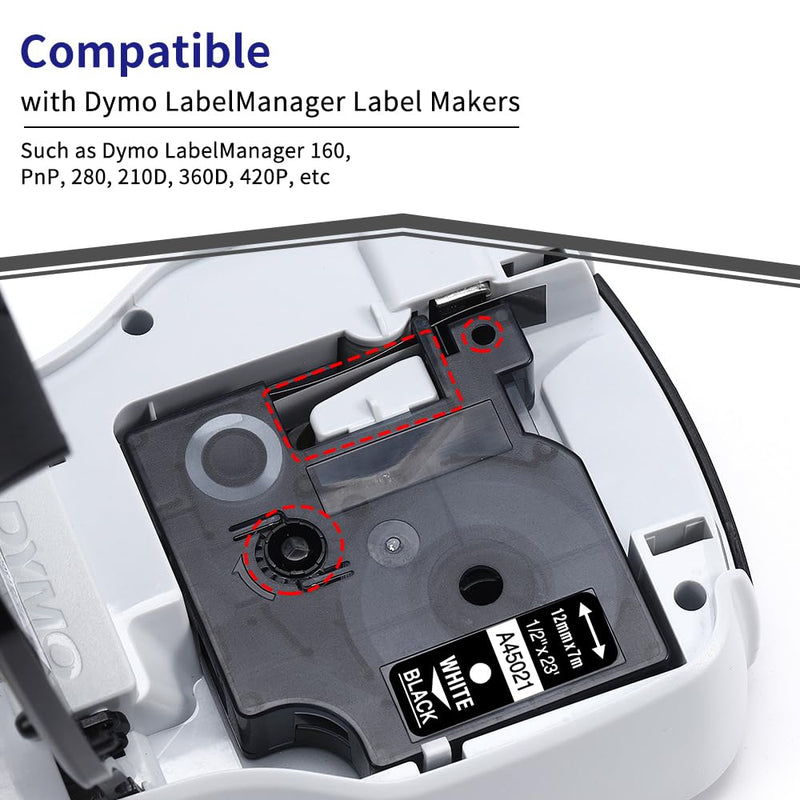 COLORWING Compatible Dymo White on Black Label Tape D1 45021 Permanent Polyester Label Maker Refills S0720610, 1/2Inch x 23Ft, for Dymo LabelManager 160 210D 280 360, 3-Pack