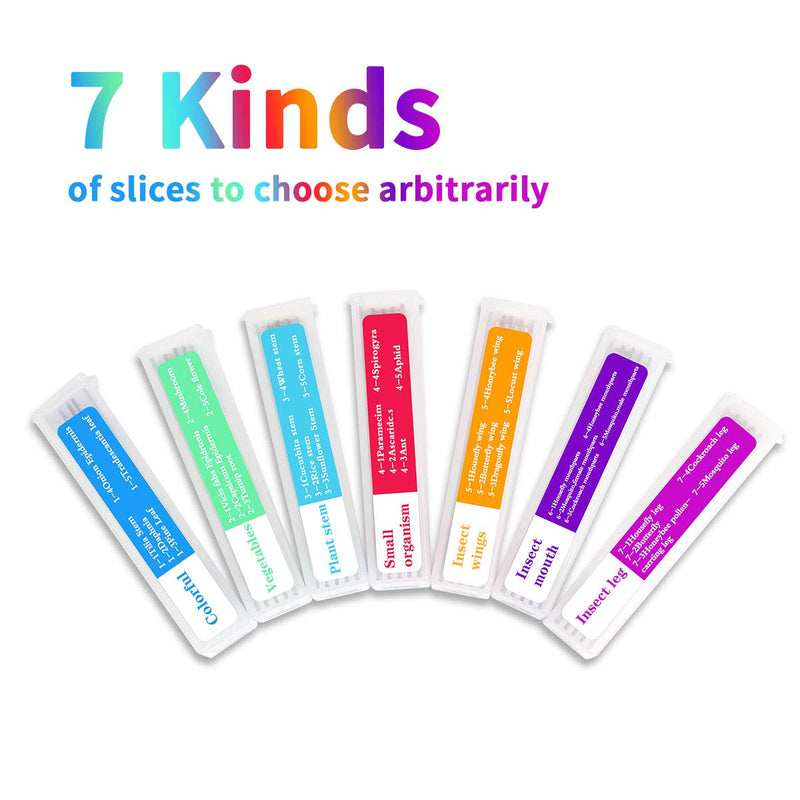Bysameyee 35PCS Prepared Microscope Slides with 7 Types Specimens, Insect/Plant Glass Sample Slide for Kids Adults Family Preschool Education Scientific Enlightenment