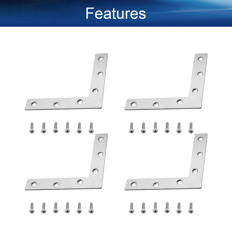 Heyiarbeit 4PCS L-Shaped Right Angle Bracket (L x W) Stainless Steel Right Angle Bracket Fastener Silver Tone