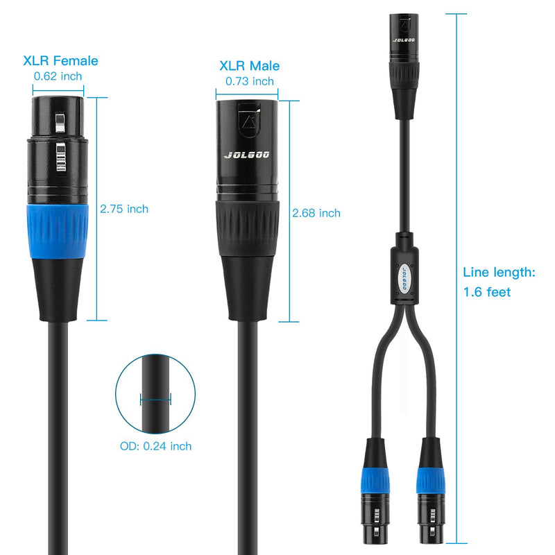 [AUSTRALIA] - XLR Splitter Cable, XLR Male to Dual XLR Female Y Splitter Microphone Cable, Male to 2 Female XLR Y Cable, 1.6 Feet - JOLGOO 