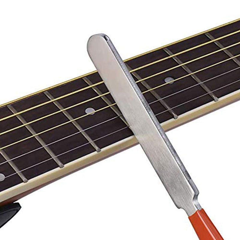 Guitar Neck Notched Straight Edge Luthiers Tool with Guitar Fret File, Fret Rocker, Fingerboard Guards Protectors and Grinding Stones In Velvet bag for Gibson 24.75" and Fender 25.5" Electric Guitars