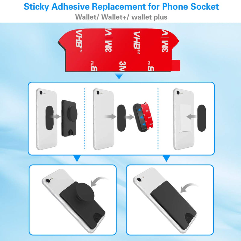 Pops Socket Wallet+ Sticky Adhesive Replacement, VOLPORT 5 Pack 3M VHB Sticker Pads for Sockets Wallet Plus Base, Cell Phone Wallet Socket Case Back Double Sided Strips Tape for iPhone 12 Pro Max Mini
