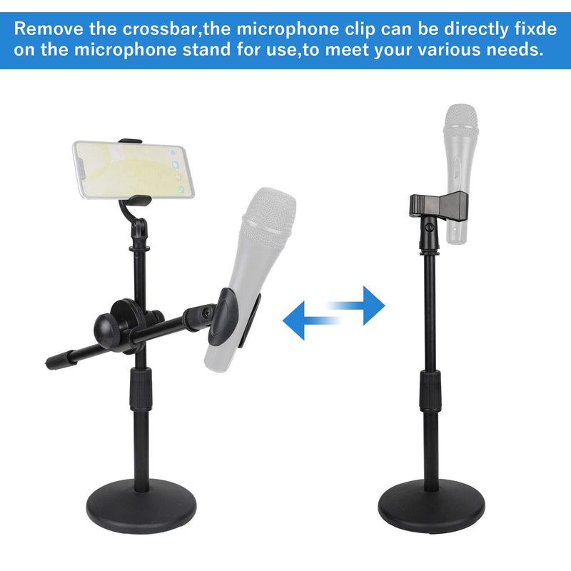 MOFIY Multifunction Desktop Microphone Stand Portable Round Base Mic Stand With Microphone Clip and Phone Clip Compatible For Game Karaoke Live Broadcast Studio Recording YouTube Skype Live Online