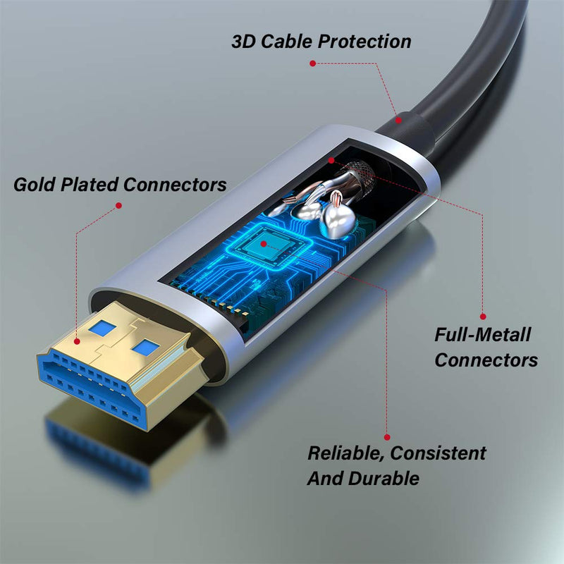 ATZEBE Fiber Optic HDMI Cable 50ft, Fiber HDMI Cable Supports 4K@60Hz, 4:4:4/4:2:2/4:2:0, HDR, Dolby Vision, HDCP 2.2, ARC, 3D, High Speed 18Gbps