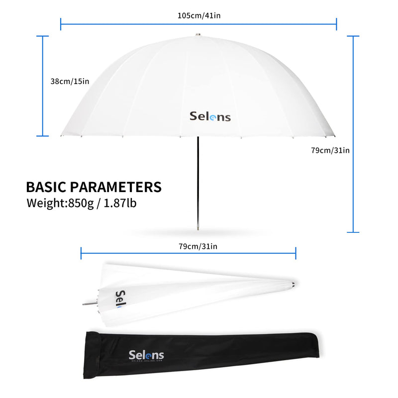 Selens 41inch/104cm Diameter White Translucent Reflective Lighting Umbrella for Photo Video Studio, Lighting Diffuser U41-T