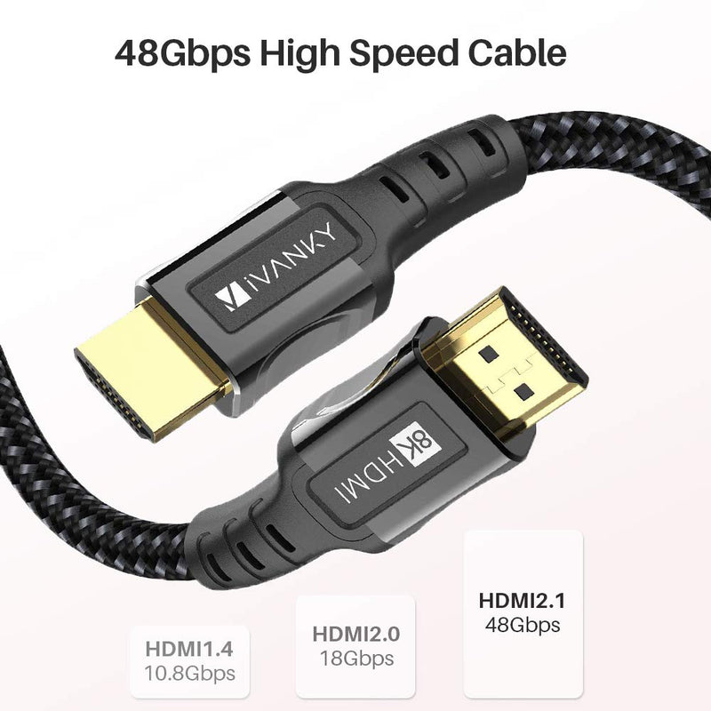 8K HDMI Cable 6.6 ft iVANKY HDMI 2.1 Cable 8K@60Hz Ultra HD 48Gbps 8K HDR, 3D, 4320P,2160P, 1080P, Ethernet - Zinc Alloy Shell - Audio Return (ARC), UHD TV, Monitor, PS4, PS3, PC 6.6 feet