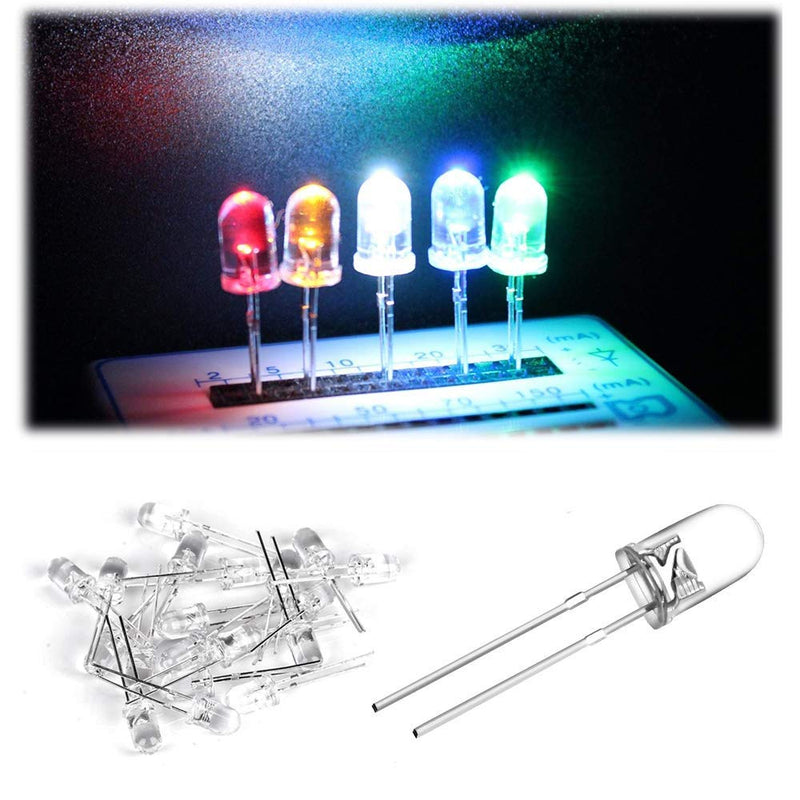 Bestgle 750pcs 3mm Clear LED Lights Emitting Diodes Diffused 2pin Round LED Lamp Diodes Assortment Kit with Storage Case for Arduino - White Yellow Red Green Blue, 5 Colors
