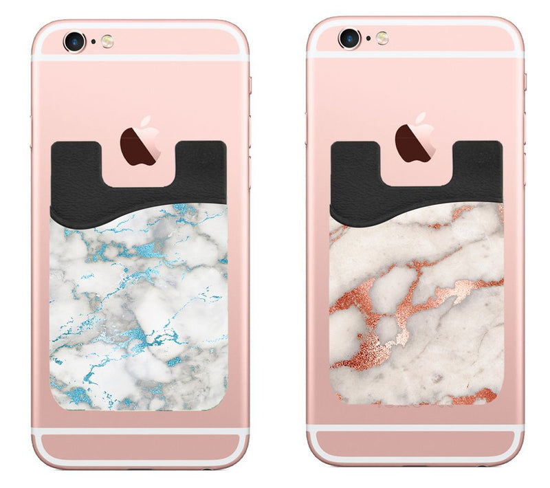 (Two) Marble Cell Phone Stick on Wallet Card Holder Phone Pocket for iPhone, Android and All Smartphones. (Cream) Cream