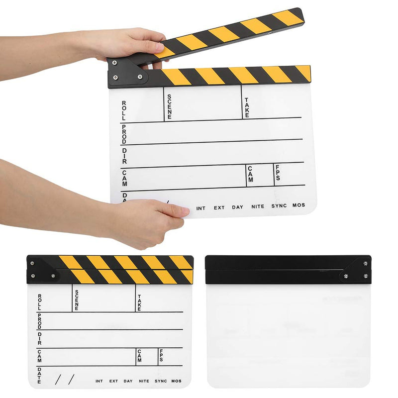 Acrylic Film Clapboard, 30x25cm/11.81x9.84" Movie Props Clap Board Dry Erase Director's Cut Action Scene Clapper Board Clap Photography Tool(Yellow) Yellow