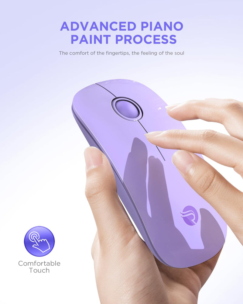 [AUSTRALIA] - RAPIQUE Wireless Bluetooth Mouse - (BT5.1+USB) Slim Dual Mode MacBook Mice with Quiet Click, Long Battery Life, and 1600 DPI High-Precision Optical Tracking for Laptop/iMac/iPad Pro/Computer (Purple) Purple 