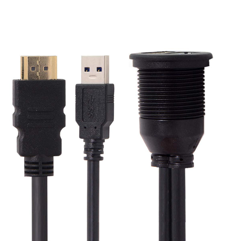 Cablecc Combo USB 3.0 & HDTV HDMI 1.4 Male to Female Extension Cable with Waterproofable Mount Shell 100cm
