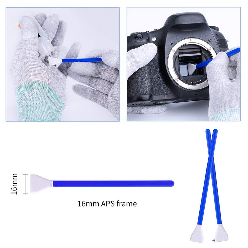 [AUSTRALIA] - K&F Concept 16 Pack Swabs + Gloves + 20ml Cleaner, APS-C Professional Camera Sensor Cleaner Sensor Cleaning Kit, Size: 16mm x 16mm 