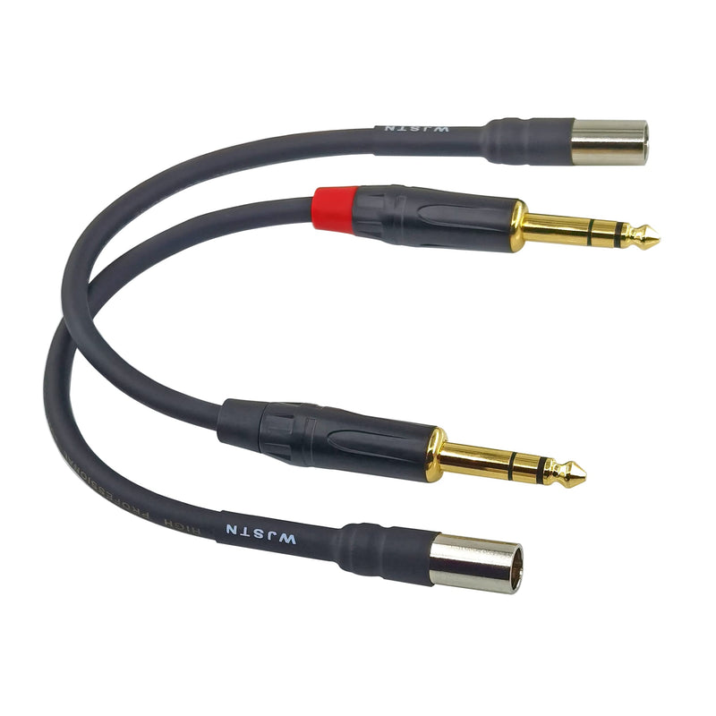 WJSTN Mini XLR Cable, 1/4" TRS Plug to 3-pin Mini XLR Male Headphones Audio Cable 6.35mm TRS to Mini 3-pin XLR Adapter 8in 2-Pack
