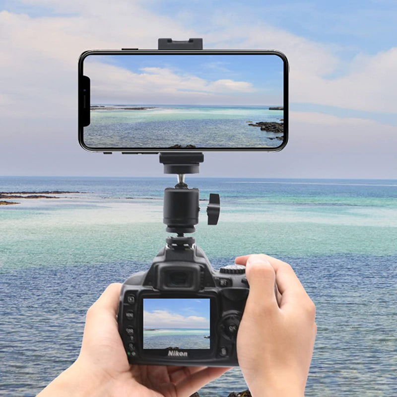 Camera Hot Shoe Phone Holder, Flexible Phone Tripod Mount Adapter with Cold Shoe Mount for Microphone LED Light for iPhone Samsung Pixel Canon Nikon DSLR Camera Photography