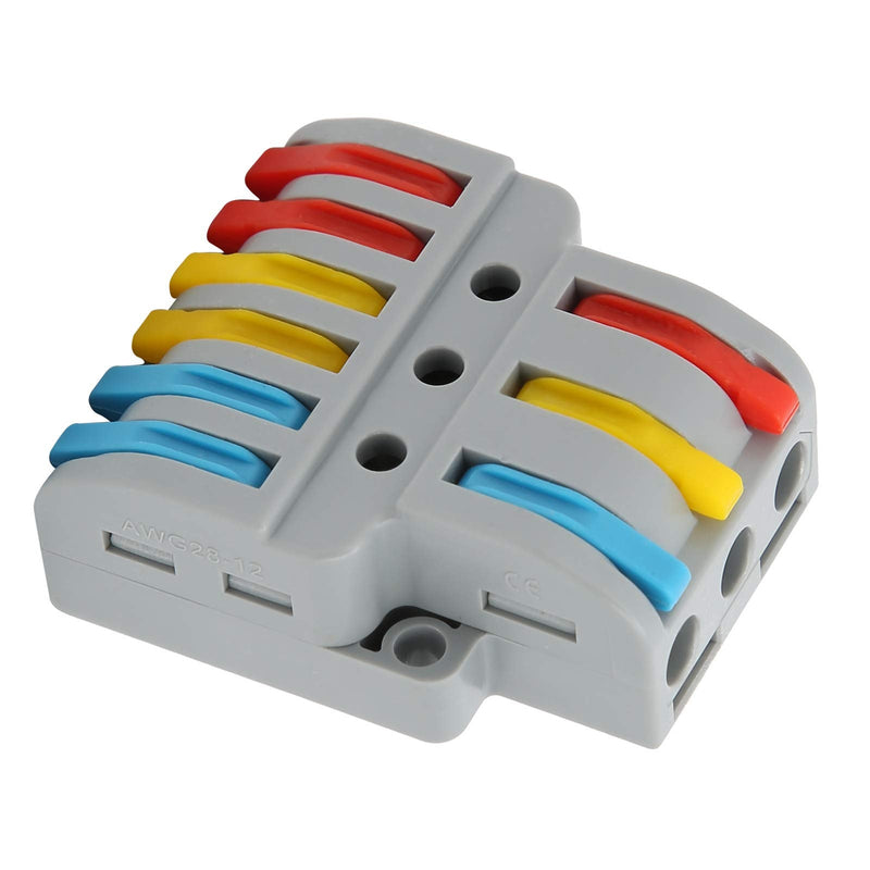10Pcs Electrical Connectors, Lever Nut, Wire Block Clamp Terminal 3in6out Color Quick Wiring Electrical Connectors LT633