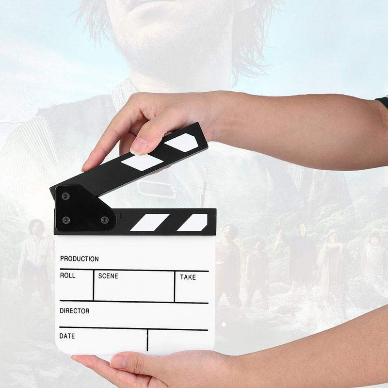 Movie Film Clap Board,Mini Durable Acrylic Director Scene Clapperboard Clapboard with Magnet Inside,Pen,for Shoot Prop/Advertisement/Home Decoration/Cosplay/Background