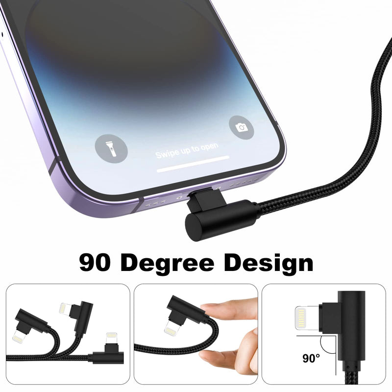 Osecet Lightning Cable 1ft 90 Degree 2 Pack MFi Certified Elbow Short iPhone Charger Right Angle Fast Charging Cable for iPhone 14 13 12 11 Pro X XS XR 8 Plus 7 6 5 (Black,1 Foot) Black