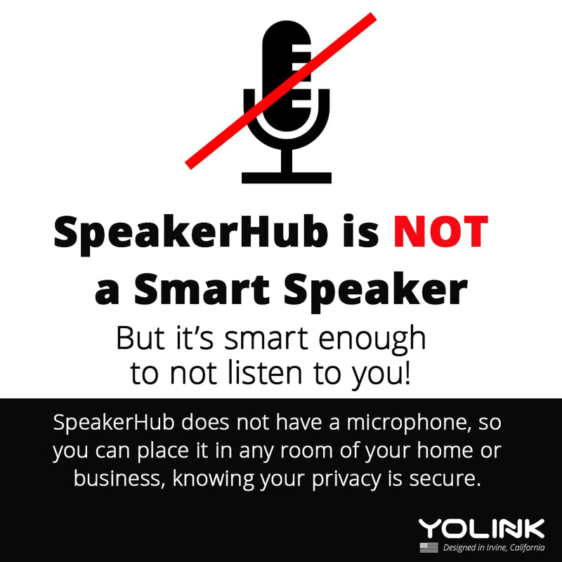YoLink SpeakerHub & Two Motion Sensor Smart Home and Security Kit – Audio Hub Plays Tones/Sounds, Spoken Messages, LoRa-Powered ¼ Mile Range, WiFi Required