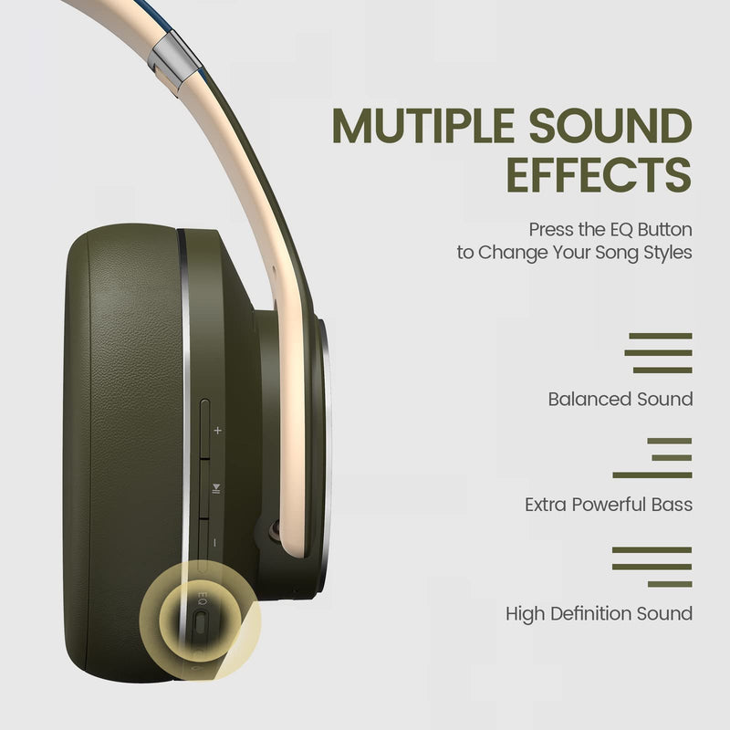 [AUSTRALIA] - DOQAUS Bluetooth Headphones Over Ear, 52 Hours Playtime Wireless Headphones with 3 EQ Modes, Noise Isolating HiFi Stereo Headphones with Deep Bass, Microphone, Soft Earpads for Cellphone/PC (Green) Green 