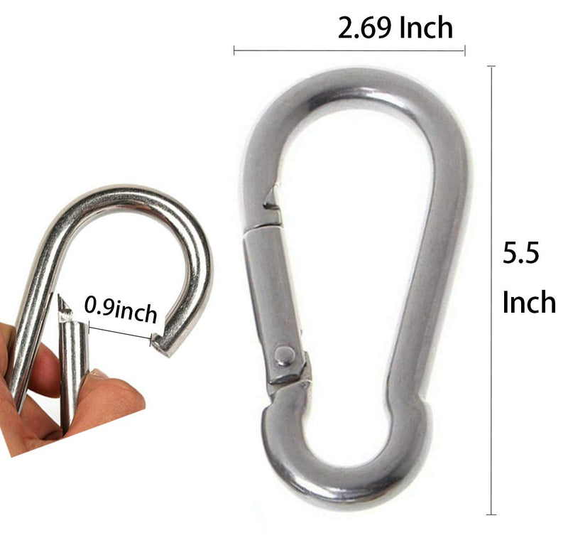 Large Carabiner Clip,5-1/2 Inch Heavy Duty Stainless Steel Spring Snap Hook for Outdoor Living,Gym,Boating,Hammock