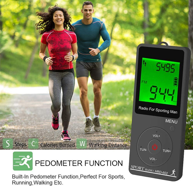 AM FM Pocket Radio, Portable Radio with Pedometer Superior Reception, High Clarity & Pleasant Sound Rechargeable, LED Display 70 Stations, Memories Personal Radio for Sport & Running Walking