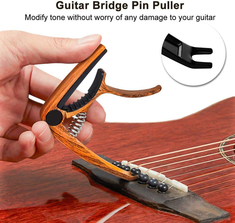 Guitar Capo for Acoustic and Electric Guitars Quick Change Grain Clamp Dark Wood
