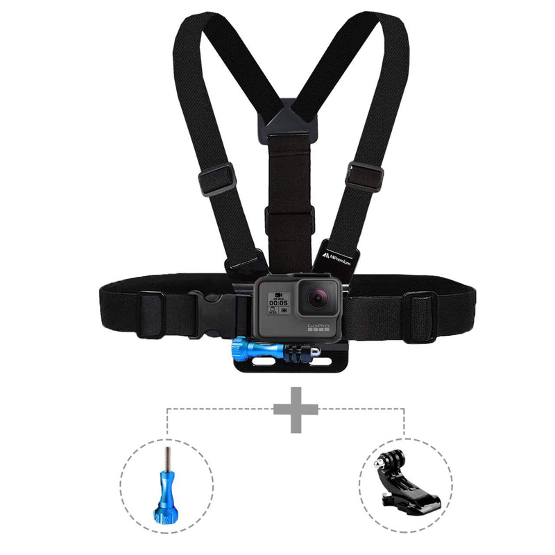 MiPremium Chest Mount Harness Compatible with GoPro Hero 9 8 7 6 5 4 3 3+ 2 Fusion Session Black Silver & AKASO EK7000 Sjcam Sports Cameras Adjustable Body Strap Jhook & Aluminum Thumbscrew Accessory