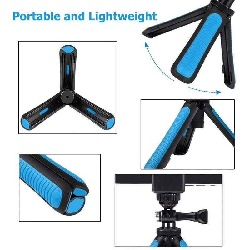Mini Selfie Stick Tripod Kit 2-in-1, Compatible with Hero 9/8/7/6/5/MAX/OSMO/ACTION Action Cameras and Smartphones, 1/4 inch Screw Fixed, with 3-Level Telescopic Function Tripod（Blue） Blue
