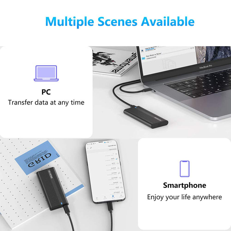 M.2 NVME SSD Enclosure Adapter Tool-Free, USB C 3.1 Gen 2 10Gbps to NVME PCIe M-Key(B+M Key) Solid State Drive External Enclosure Support UASP Trim for SSD Size 2242/2260/2280 JMS583 NVMe Protocol