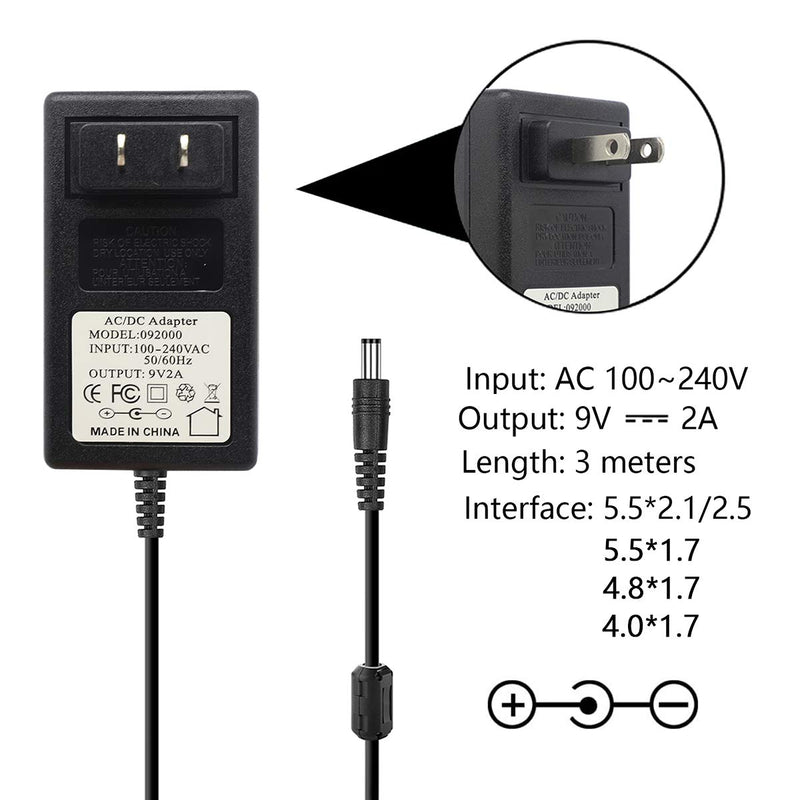 10FT 9V AC PSB-120 PSB-1U Power Supply Adapter Compatible with for Roland PCB-120 ASB-120 ACF-120 ACK-120 ACI-120 VG-99 GT-10 SPD-SX AX-09 FA-06 SP-404 Keyboard Cable