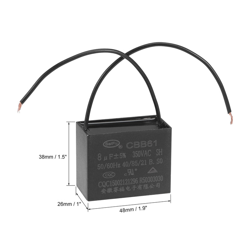 [AUSTRALIA] - uxcell Ceiling Fan Capacitor CBB61 8uF 350V AC 2 Wires Metallized Polypropylene Film Capacitor 48x38x26mm for Electric Fan Pump Motor Generator 2Pcs 