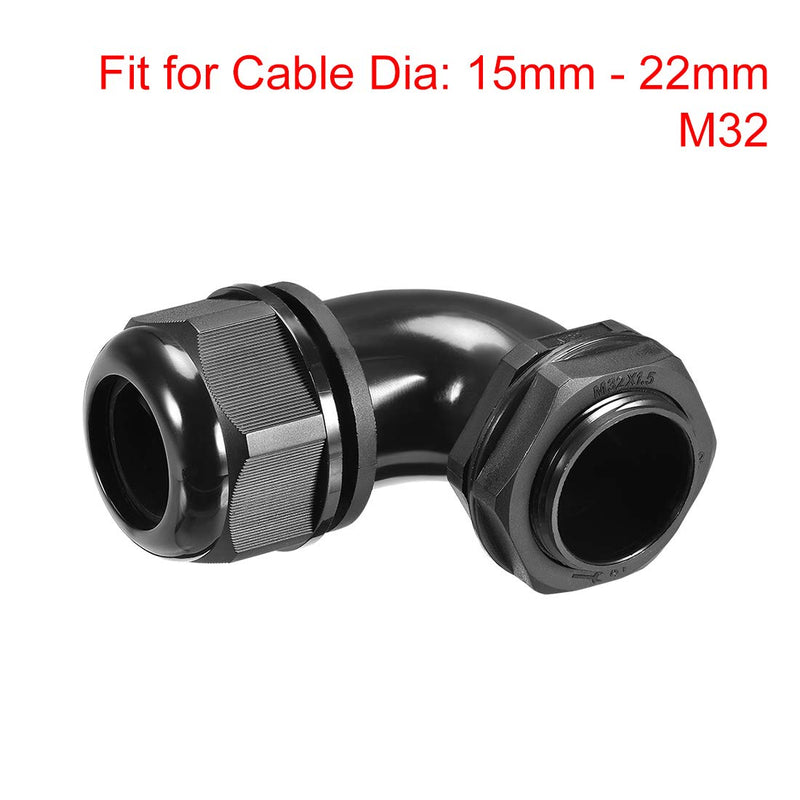 [AUSTRALIA] - uxcell M32 Cable Gland, 90 Degree Waterproof IP68 Nylon Joint Adjustable Locknut for 15mm-22mm Dia Cable Wire, 2 Pcs 