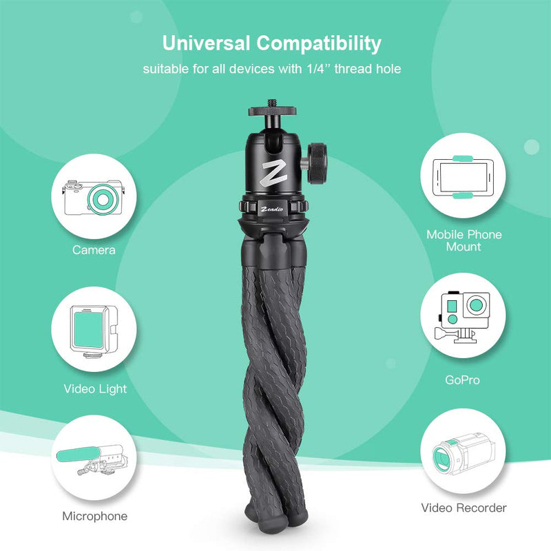 Zeadio Flexible Camera Tripod Kits, with Metal Ball Head Mount and Adapter for Camera,Camcorder, DSLR, Action Cameras etc